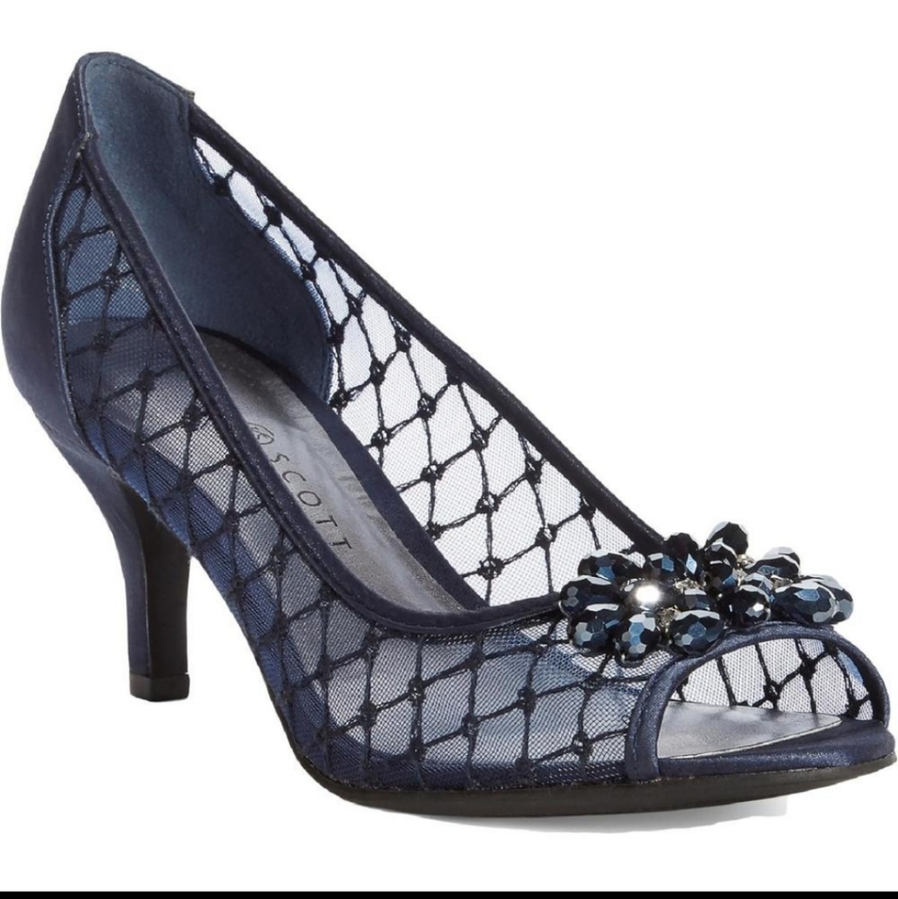 Karen Scott Womens Maralyn Navy Open Toe Rhinestone Evening Heels Shoes NWT